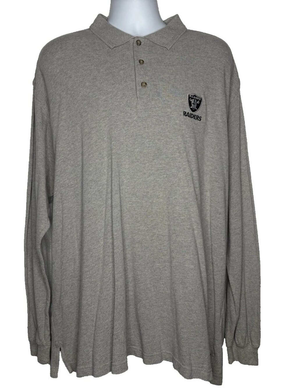 NFL Oakland Raiders Long Sleeve Polo Shirt Size 2XL Gray Cotton Embroidered Logo